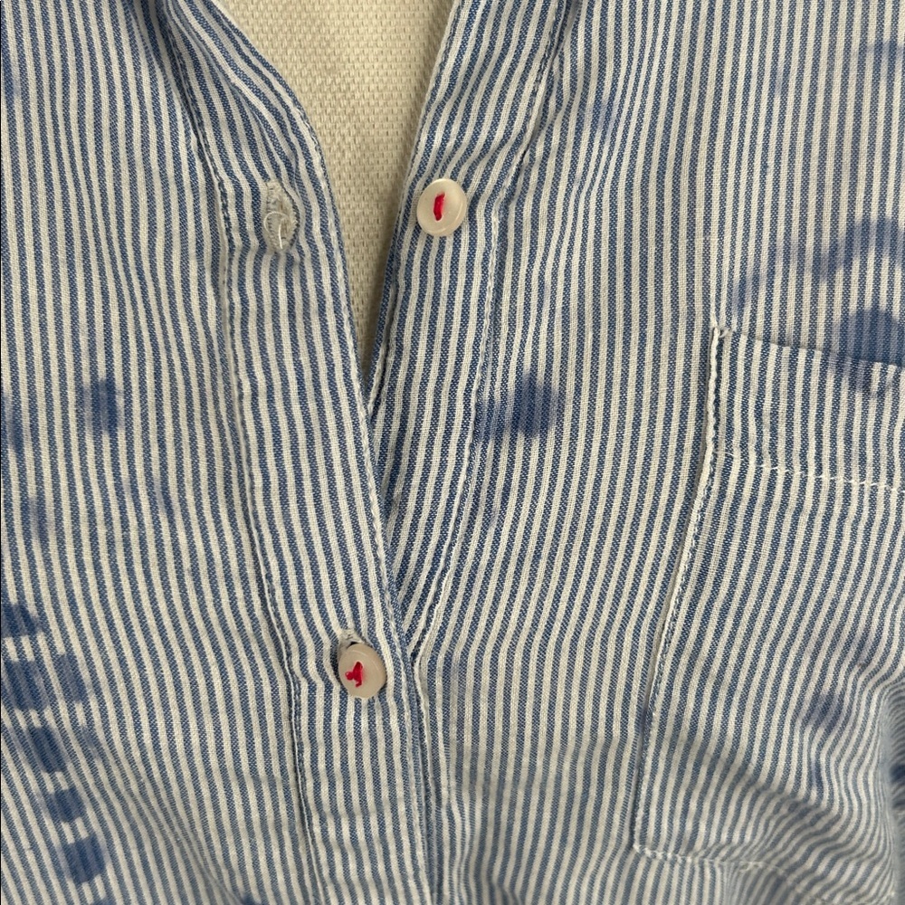 Heihei Blue & White Stripe Blotch Print Button Up Long Sleeve Top Size Medium - Picture 4 of 8